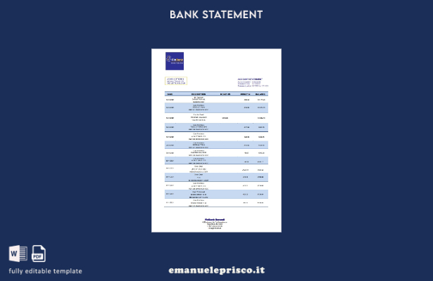 modello word di estratto conto bancario Burundi Finbank in stile verificato